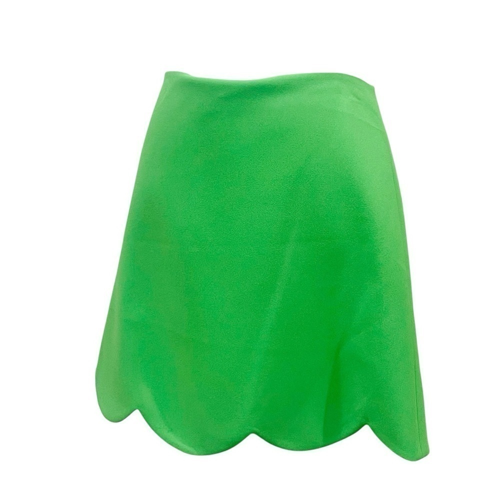Tara Jarmon Joliette Woven Crepe Scallop Hem A-Line Mini Skirt Vert Green NWT - Picture 2 of 8